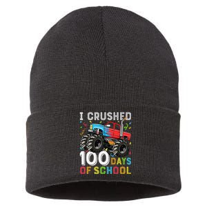 100 Days Of School Monster Truck 100th Day Of School Boy Gift Sustainable Knit Beanie