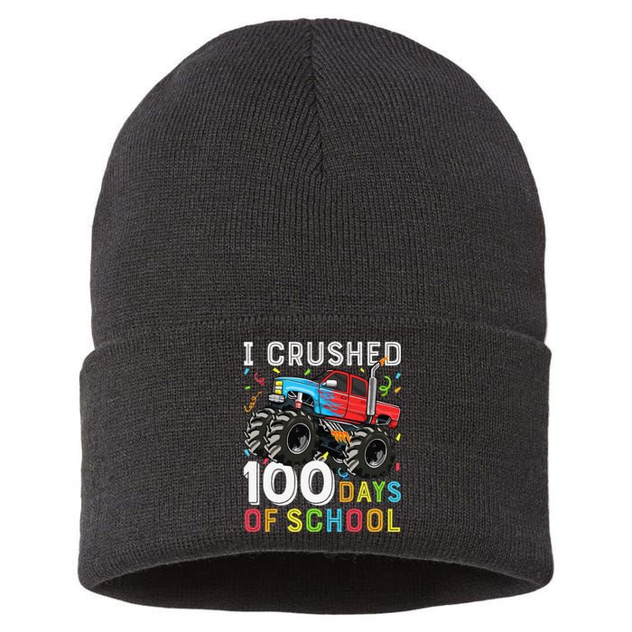 100 Days Of School Monster Truck 100th Day Of School Boy Gift Sustainable Knit Beanie