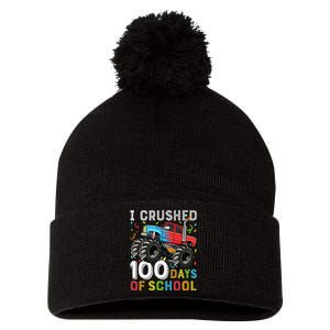 100 Days Of School Monster Truck 100th Day Of School Boy Gift Pom Pom 12in Knit Beanie