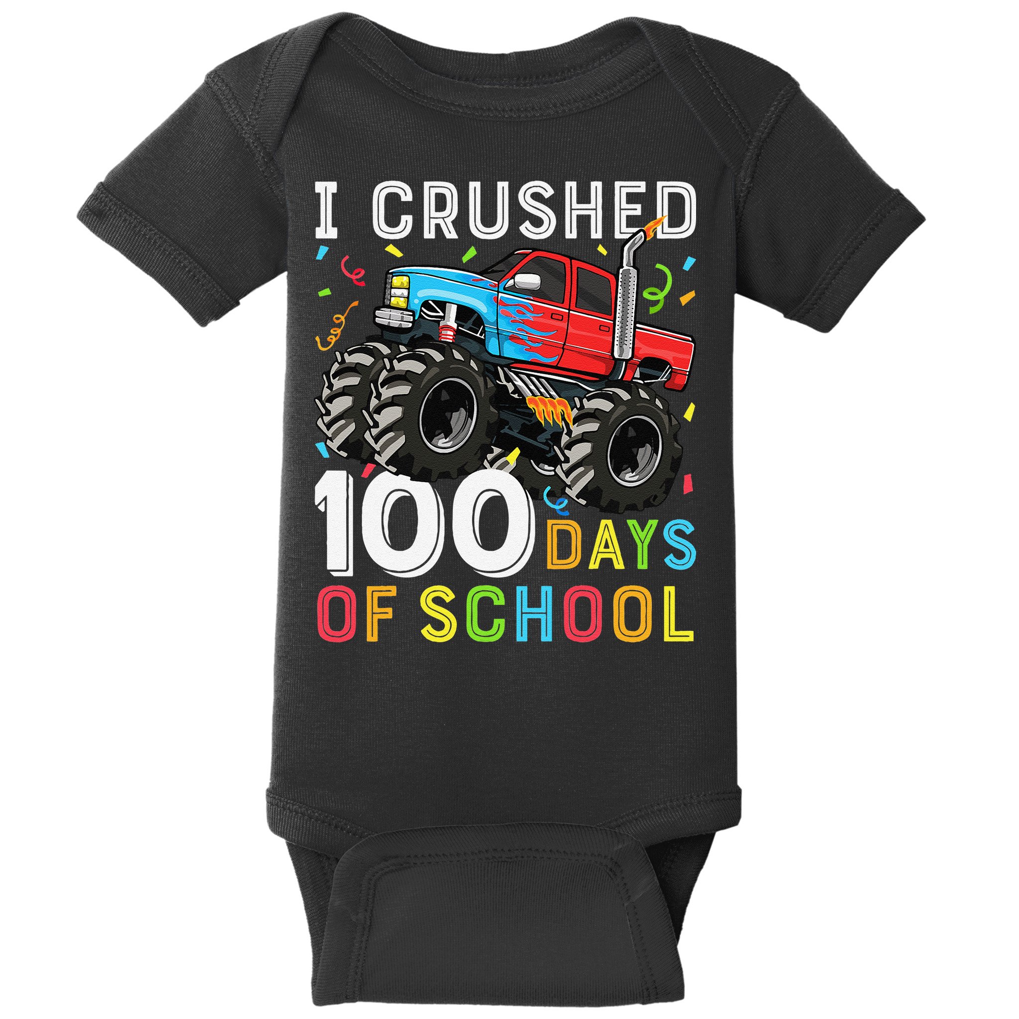 100 Days Of School Monster Truck 100th Day Of School Boy Gift Baby Bodysuit