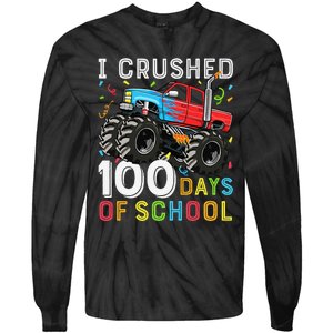 100 Days Of School Monster Truck 100th Day Of School Boy Gift Tie-Dye Long Sleeve Shirt