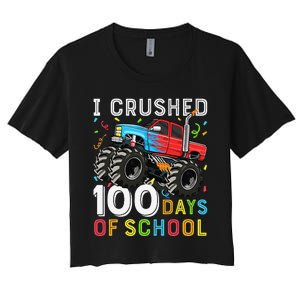 100 Days Of School Monster Truck 100th Day Of School Boy Gift Women's Crop Top Tee