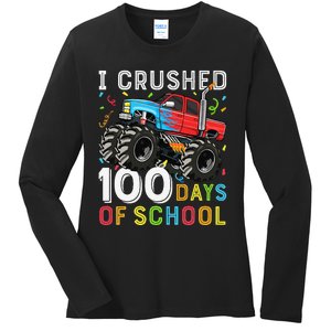 100 Days Of School Monster Truck 100th Day Of School Boy Gift Ladies Long Sleeve Shirt