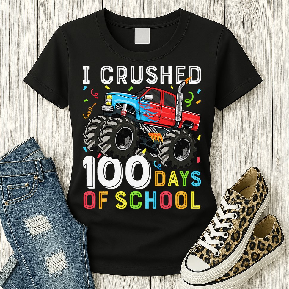 100 Days Of School Monster Truck 100th Day Of School Boy Gift Womens T-Shirt