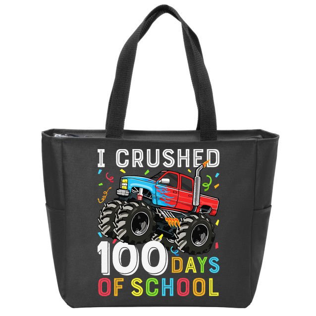 100 Days Of School Monster Truck 100th Day Of School Boy Gift Zip Tote Bag
