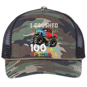 100 Days Of School Monster Truck 100th Day Of School Boy Gift Retro Rope Trucker Hat Cap