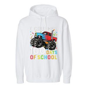 100 Days Of School Monster Truck 100th Day Of School Boy Gift Garment-Dyed Fleece Hoodie