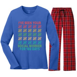 100 Days Of School School Social Worker For 100 Days Gift Women's Long Sleeve Flannel Pajama Set 