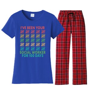 100 Days Of School School Social Worker For 100 Days Gift Women's Flannel Pajama Set