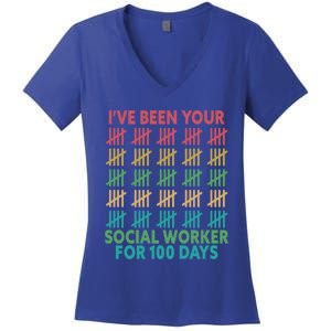 100 Days Of School School Social Worker For 100 Days Gift Women's V-Neck T-Shirt