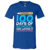 100 Days Of School And Loving It School Nurse Cute Gift V-Neck T-Shirt