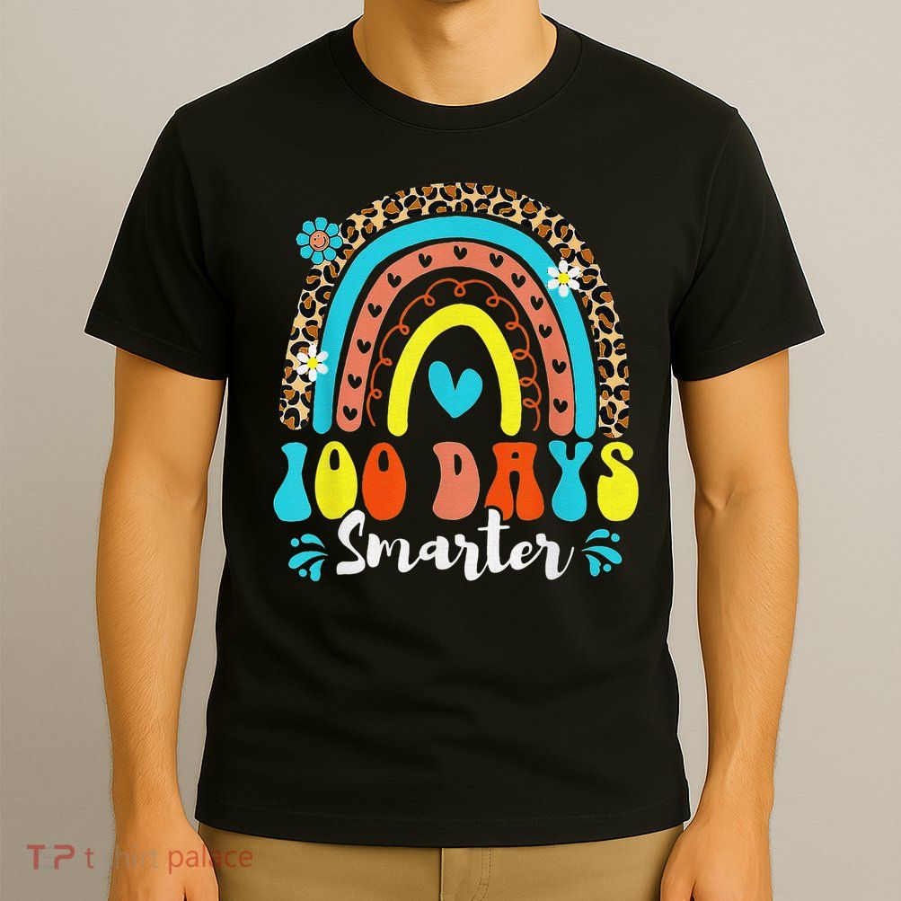 100th Day Of School 100 Days Smarter Rainbow Leopard Happy T-Shirt