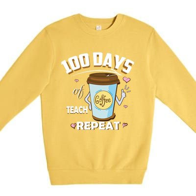 100 Days Of Coffee Teach Repeat Fan Gift Premium Crewneck Sweatshirt