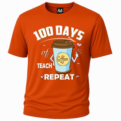 100 Days Of Coffee Teach Repeat Fan Gift Cooling Performance Crew T-Shirt