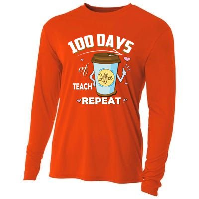 100 Days Of Coffee Teach Repeat Fan Gift Cooling Performance Long Sleeve Crew