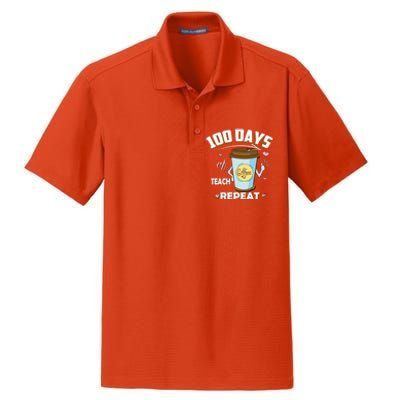 100 Days Of Coffee Teach Repeat Fan Gift Dry Zone Grid Polo