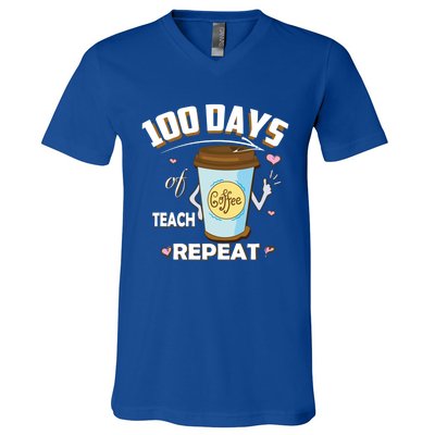 100 Days Of Coffee Teach Repeat Fan Gift V-Neck T-Shirt