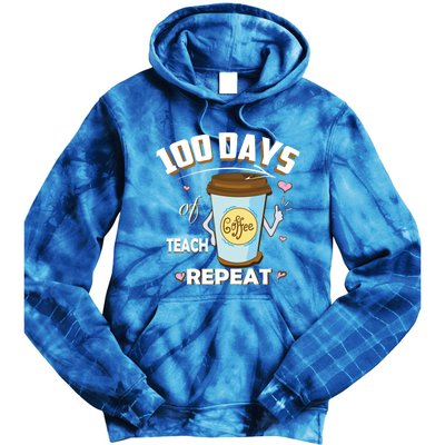 100 Days Of Coffee Teach Repeat Fan Gift Tie Dye Hoodie