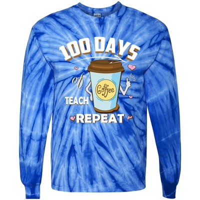 100 Days Of Coffee Teach Repeat Fan Gift Tie-Dye Long Sleeve Shirt