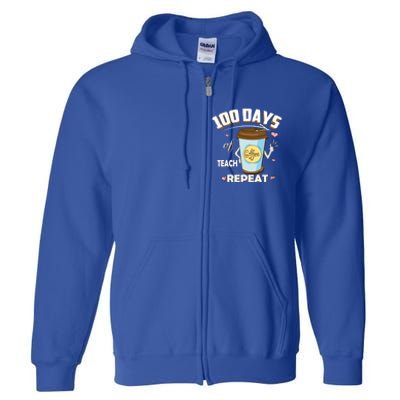 100 Days Of Coffee Teach Repeat Fan Gift Full Zip Hoodie