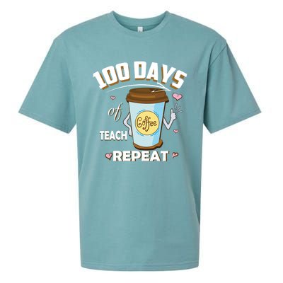 100 Days Of Coffee Teach Repeat Fan Gift Sueded Cloud Jersey T-Shirt