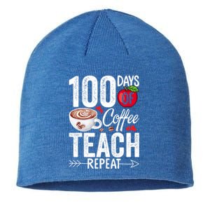 100th Day Of Coffee Teach Repeat Teacher 100 Days Of School Gift Sustainable Beanie