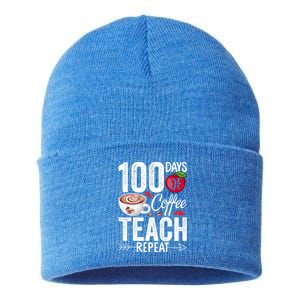 100th Day Of Coffee Teach Repeat Teacher 100 Days Of School Gift Sustainable Knit Beanie