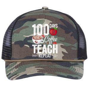 100th Day Of Coffee Teach Repeat Teacher 100 Days Of School Gift Retro Rope Trucker Hat Cap