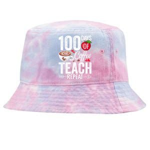 100th Day Of Coffee Teach Repeat Teacher 100 Days Of School Gift Tie-Dyed Bucket Hat