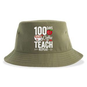 100th Day Of Coffee Teach Repeat Teacher 100 Days Of School Gift Sustainable Bucket Hat