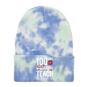 100th Day Of Coffee Teach Repeat Teacher 100 Days Of School Gift Tie Dye 12in Knit Beanie