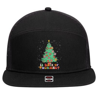 12 Days Of Nursing Christmas Tree Lights Nurse Scrubs Gift 7 Panel Mesh Trucker Snapback Hat