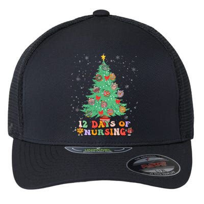 12 Days Of Nursing Christmas Tree Lights Nurse Scrubs Gift Flexfit Unipanel Trucker Cap