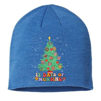 12 Days Of Nursing Christmas Tree Lights Nurse Scrubs Gift Sustainable Beanie