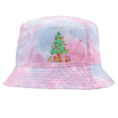 12 Days Of Nursing Christmas Tree Lights Nurse Scrubs Gift Tie-Dyed Bucket Hat