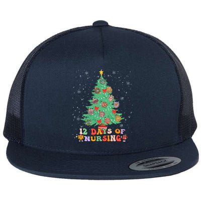 12 Days Of Nursing Christmas Tree Lights Nurse Scrubs Gift Flat Bill Trucker Hat