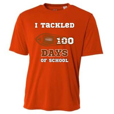 100 Days Of School Football I Tackled 100 Days Of School Cooling Performance Crew T-Shirt