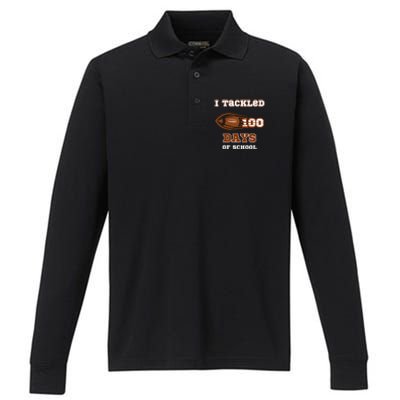 100 Days Of School Football I Tackled 100 Days Of School Performance Long Sleeve Polo