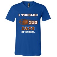 100 Days Of School Football I Tackled 100 Days Of School V-Neck T-Shirt