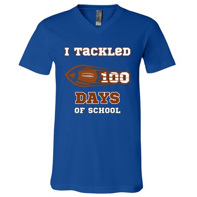 100 Days Of School Football I Tackled 100 Days Of School V-Neck T-Shirt