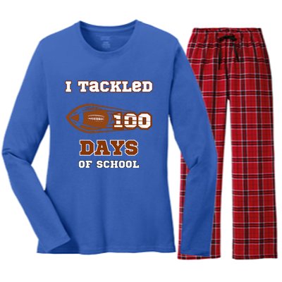 100 Days Of School Football I Tackled 100 Days Of School Women's Long Sleeve Flannel Pajama Set 