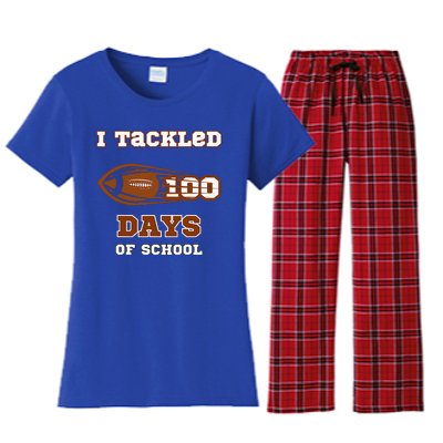 100 Days Of School Football I Tackled 100 Days Of School Women's Flannel Pajama Set