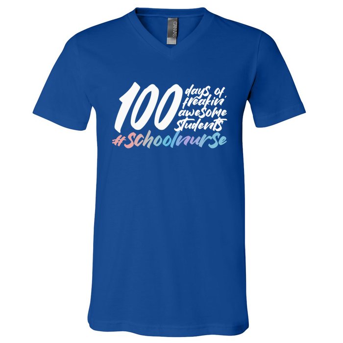 100 Days Of School Cute School Nurse Gift V-Neck T-Shirt