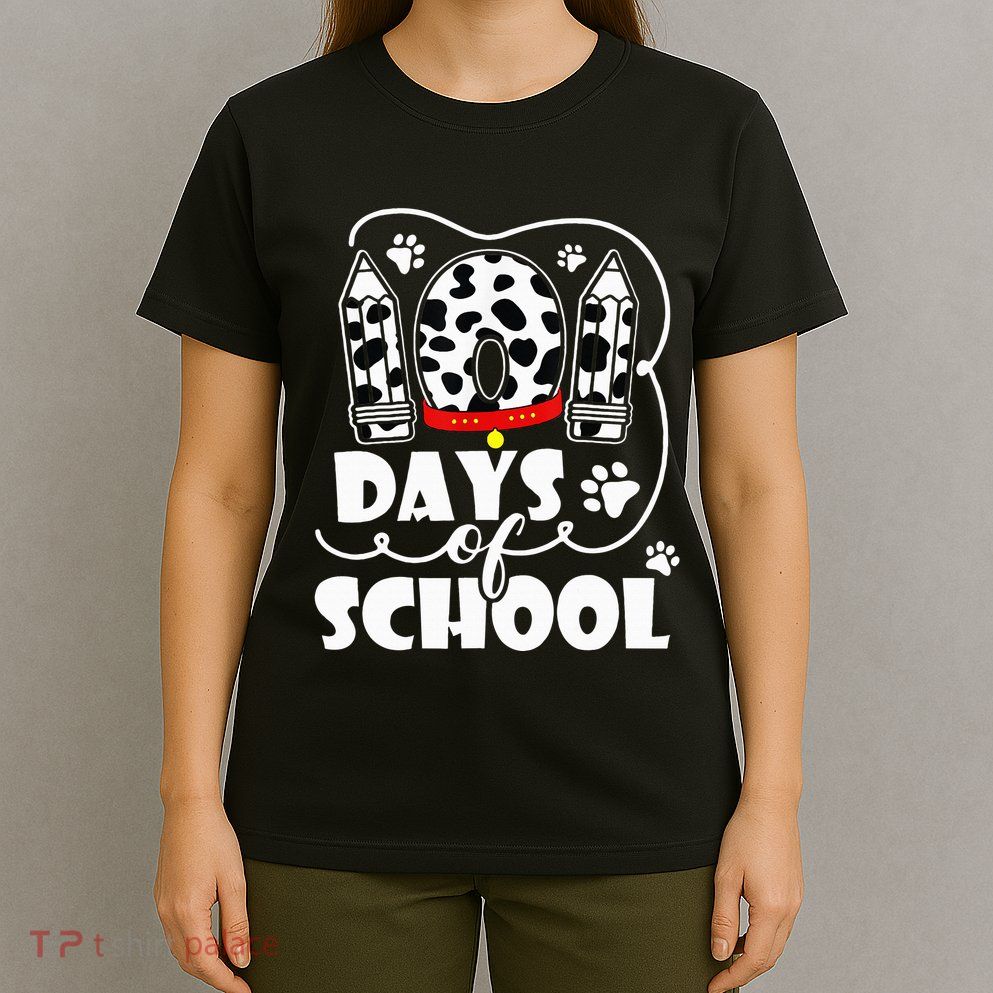 101 days of school dalmatian dog 100 days smarter teachers T-Shirt
