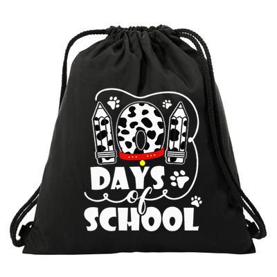 101 days of school dalmatian dog 100 days smarter teachers Drawstring Bag