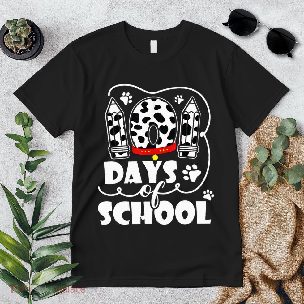 101 days of school dalmatian dog 100 days smarter teachers Premium T-Shirt