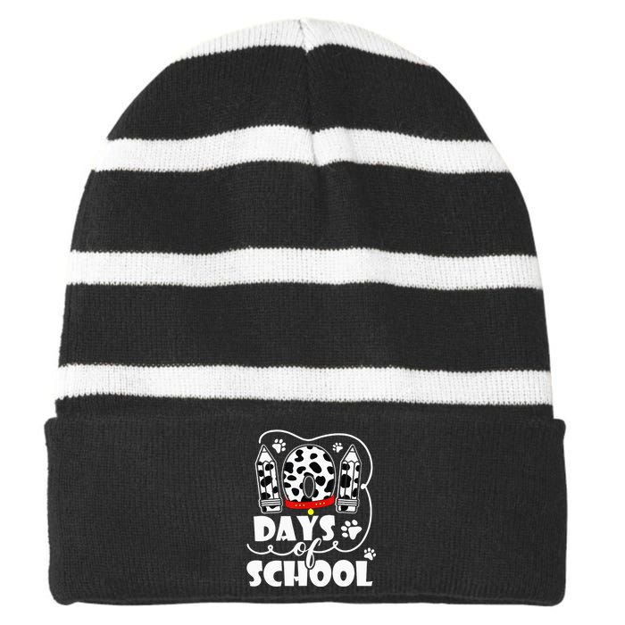 101 days of school dalmatian dog 100 days smarter teachers Striped Beanie with Solid Band