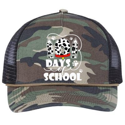 101 days of school dalmatian dog 100 days smarter teachers Retro Rope Trucker Hat Cap