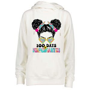 100 Days Of Kindergarten Girls Messy 100th Day Of School Womens Funnel Neck Pullover Hood