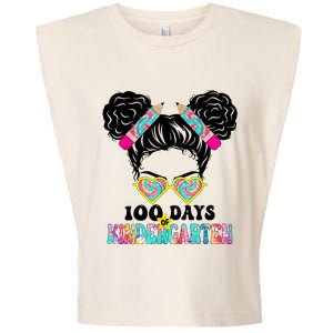 100 Days Of Kindergarten Girls Messy 100th Day Of School Garment-Dyed Women's Muscle Tee